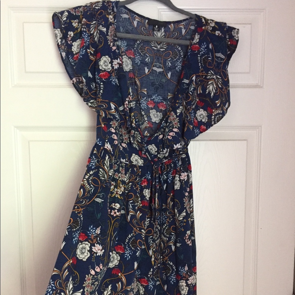 Blue floral wrap dress